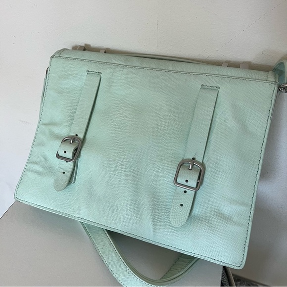 Loeffler Randall Mint Green Saffiano Leather Rider Leather Satchel Purse Bag - Picture 4 of 10